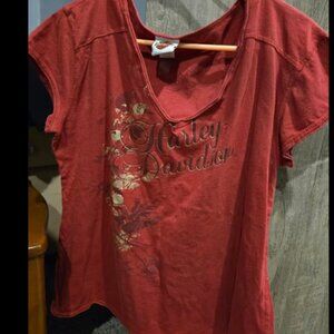 Harley Davidson women burnt orange with huge design shirt